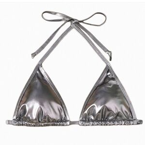 Silver Metallic Classic Triangle Bikini Top